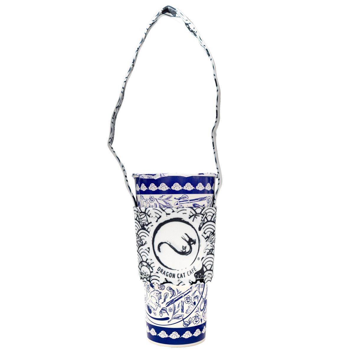 Cute Dragon Cat Café Seigaiha Wave Motif Drink Cup Holder